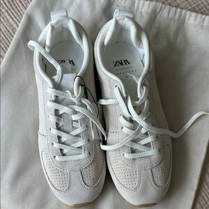 Zara Women's Cream Suede Lace-Up Sneakers